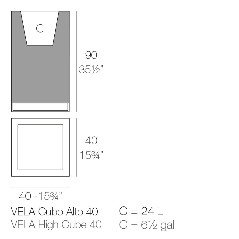 VELA HIGH CUBE PLANTER 40x40x90 by Ramón Esteve | Vondom Products
