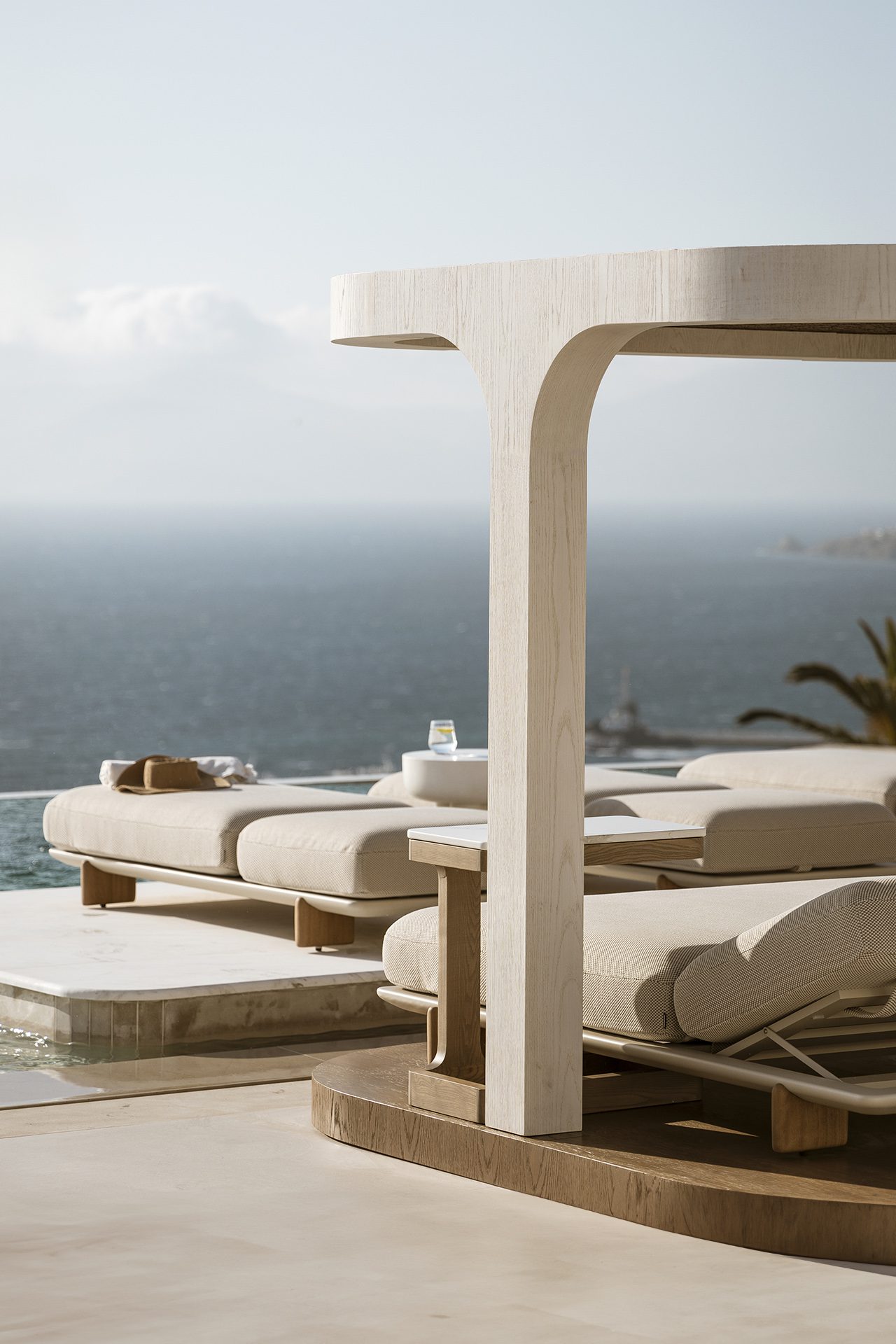 Vondom's Milos sun loungers and daybeds at Lovia Mykonos hotel.